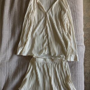 Showpo Cream Pleated Pajama Set